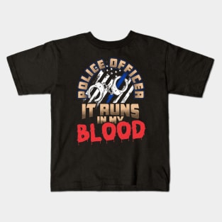 Police Officer It Runs In My Blood Kids T-Shirt